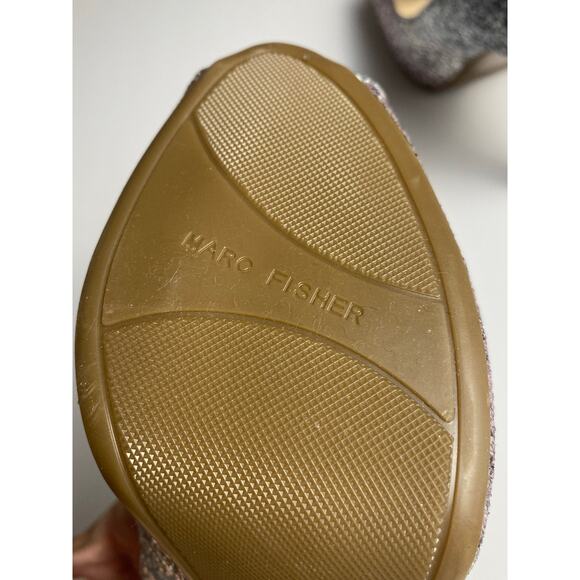 MARC FISHER Harpyly Glam Ombre Glitter Platform Peep Toe Heels Silver Size 8.5 - Picture 7 of 7